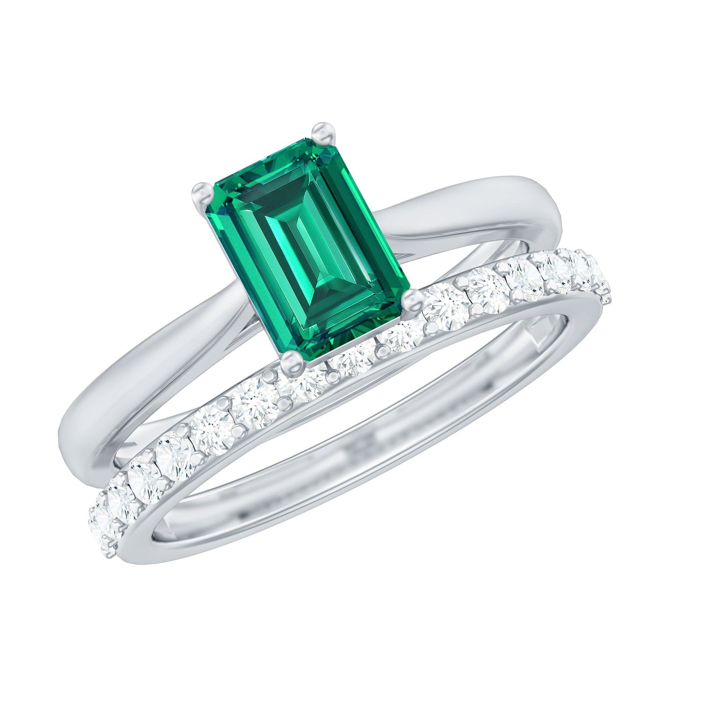 Certified 1.6 Carat Lab Grown Emerald Engagement Ring with Ring Guard
