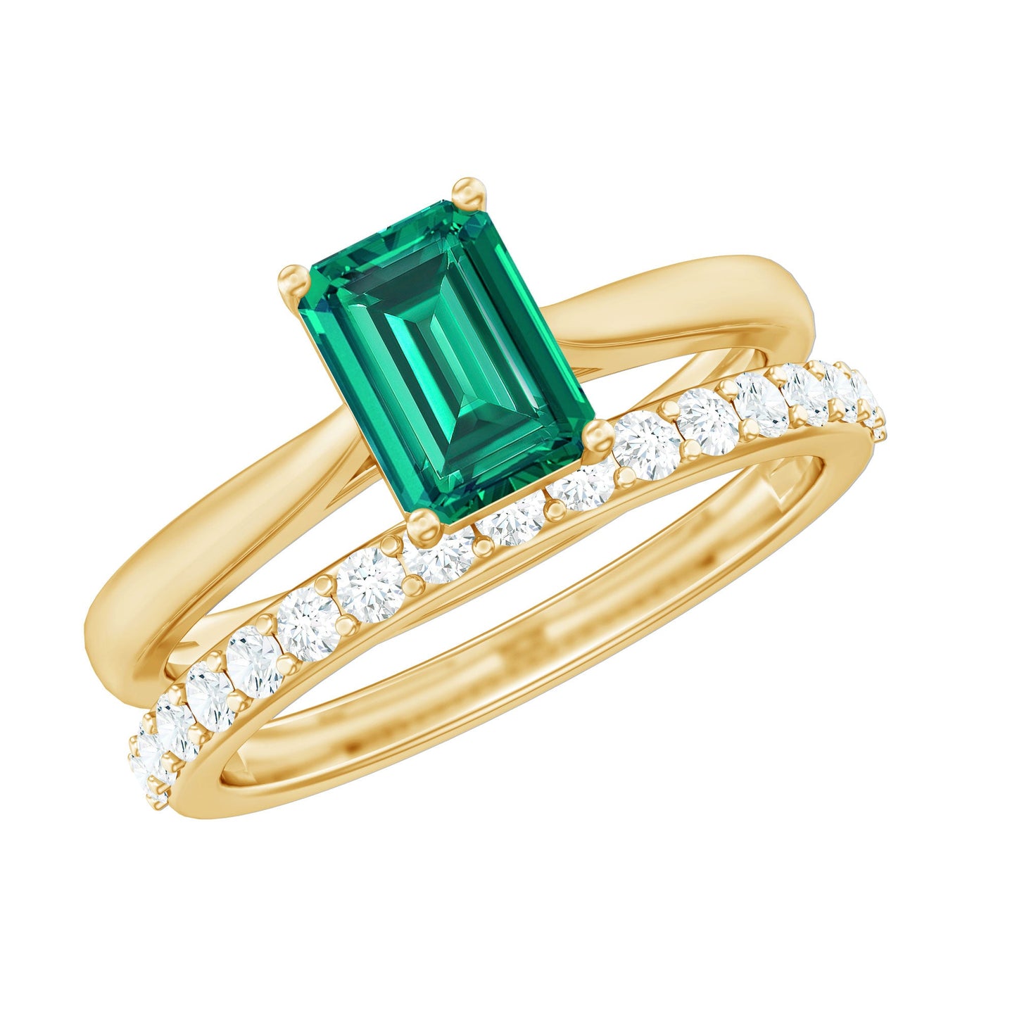 Certified 1.6 Carat Lab Grown Emerald Engagement Ring with Ring Guard