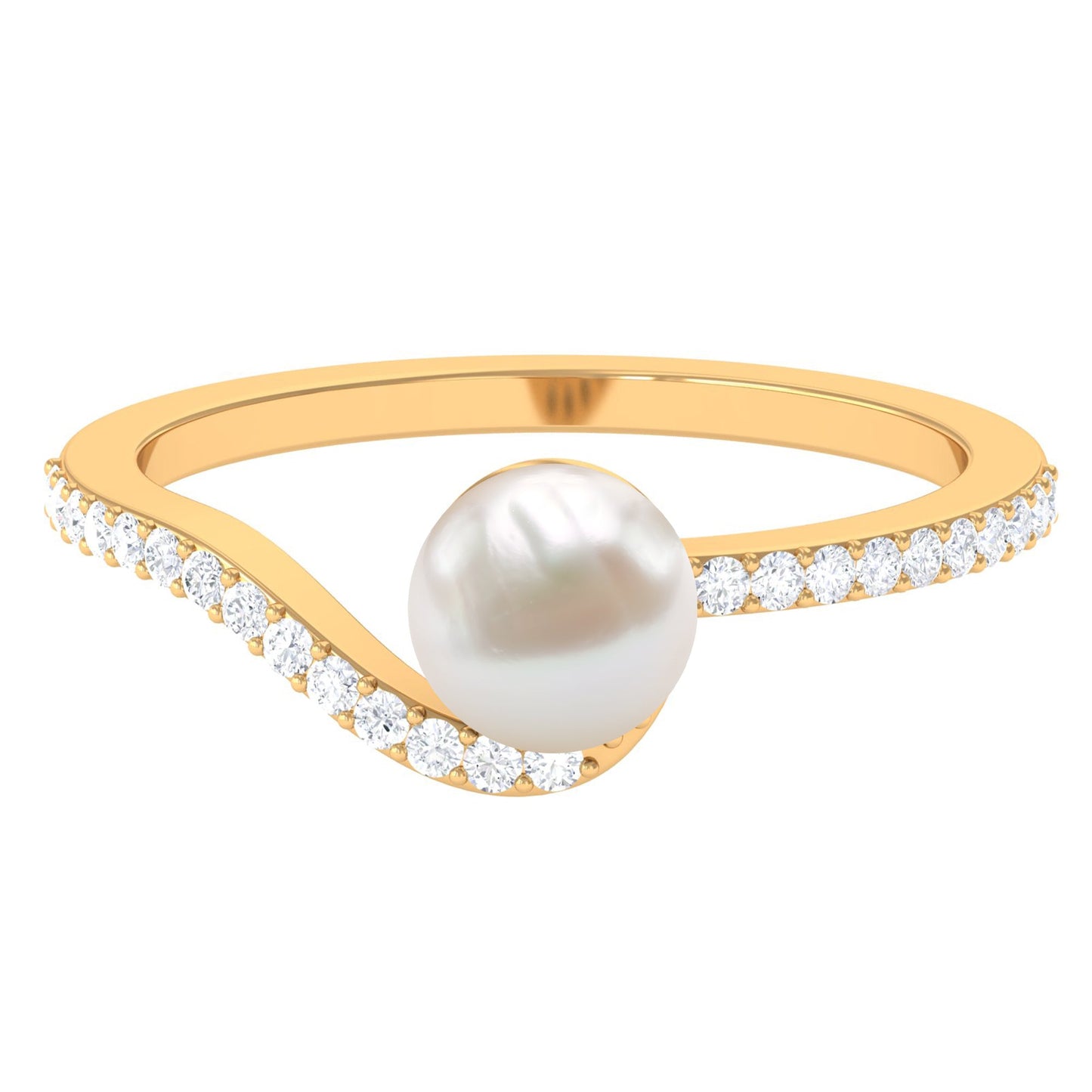 Cultured 2.2 Carat White Pearl Engagement Ring with Diamond Bypass Shank