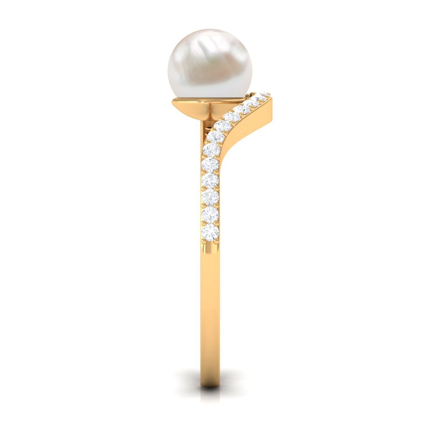 Cultured 2.2 Carat White Pearl Engagement Ring with Diamond Bypass Shank