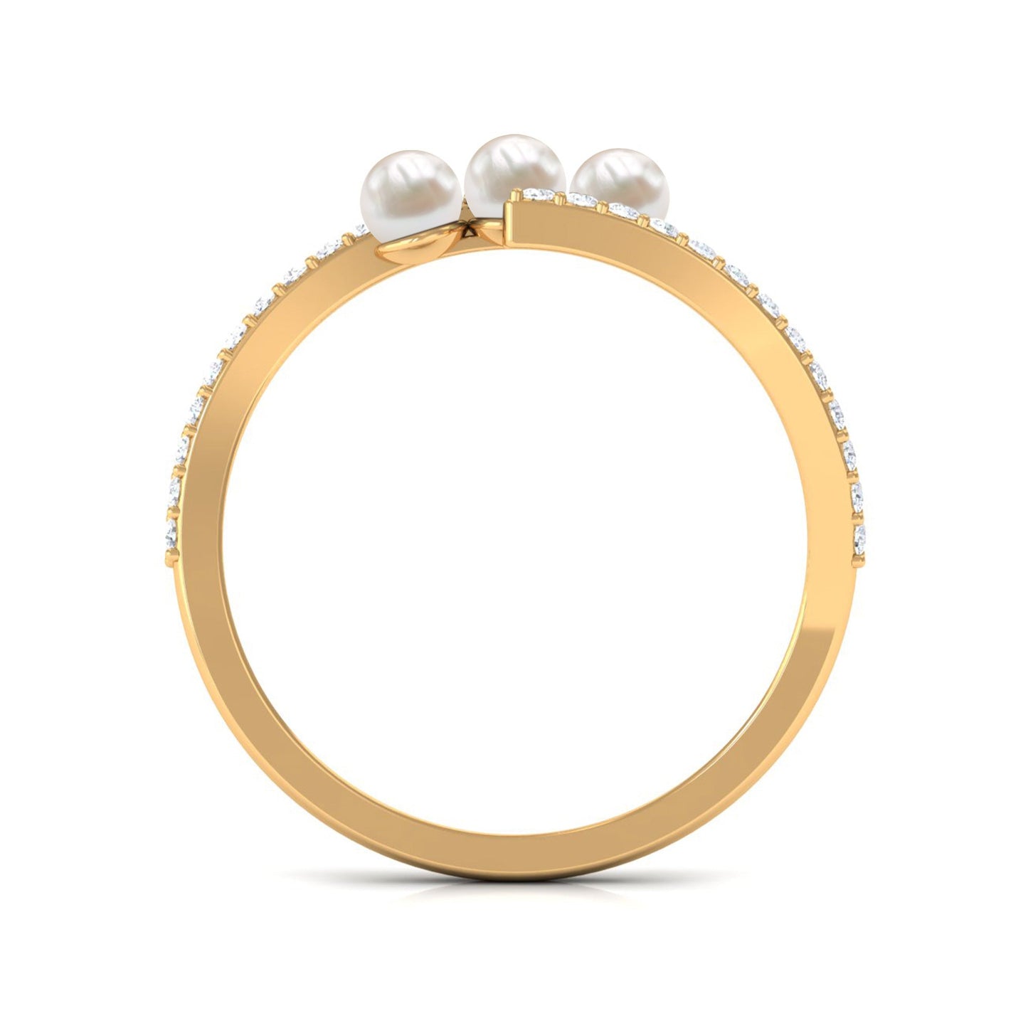 Natural Freshwater Pearl 3 Stone Engagement Ring with Diamond