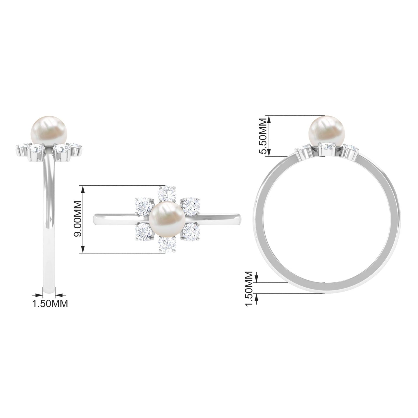 Cultured 2 Carat Freshwater Engagement Ring with Diamond