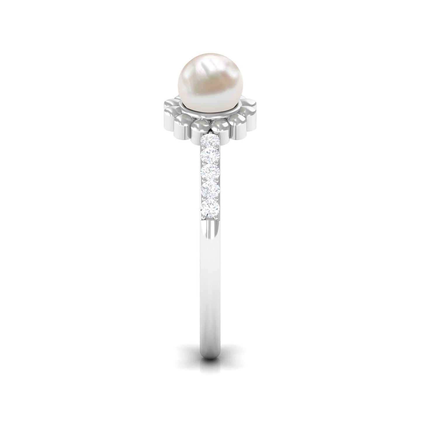 Natural 2 Carat Freshwater Pearl Diamond Flower Cuff Ring