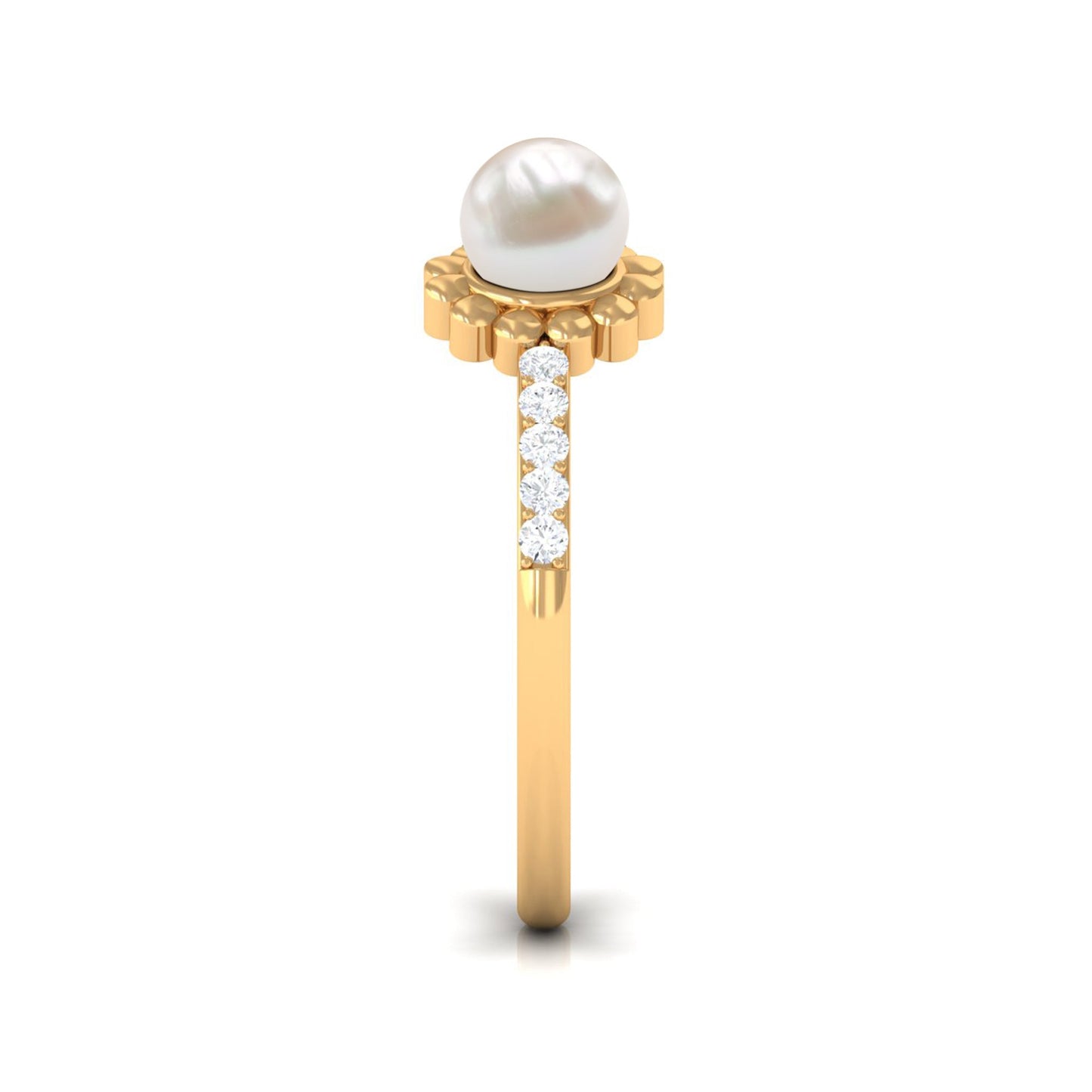 Natural 2 Carat Freshwater Pearl Diamond Flower Cuff Ring