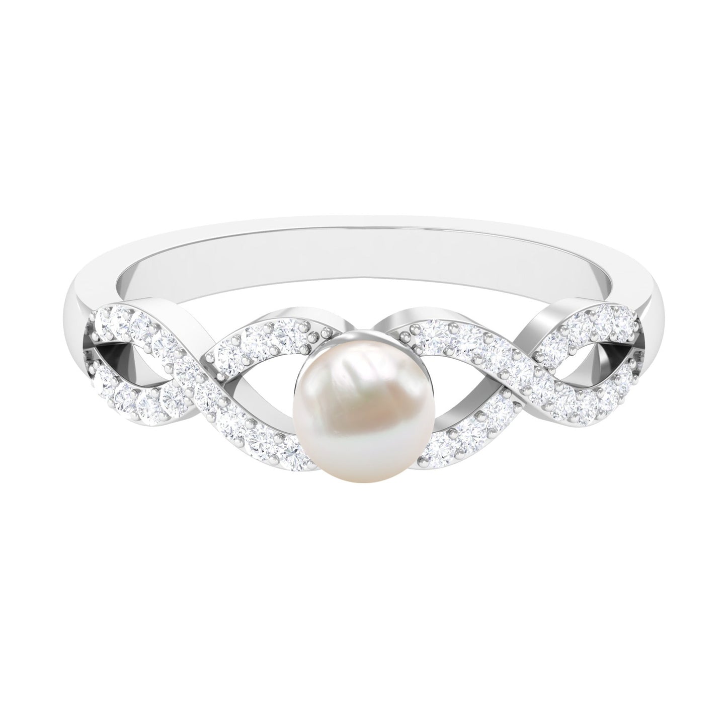 2 Carat Freshwater Pearl Crossover Engagement Ring with Diamond