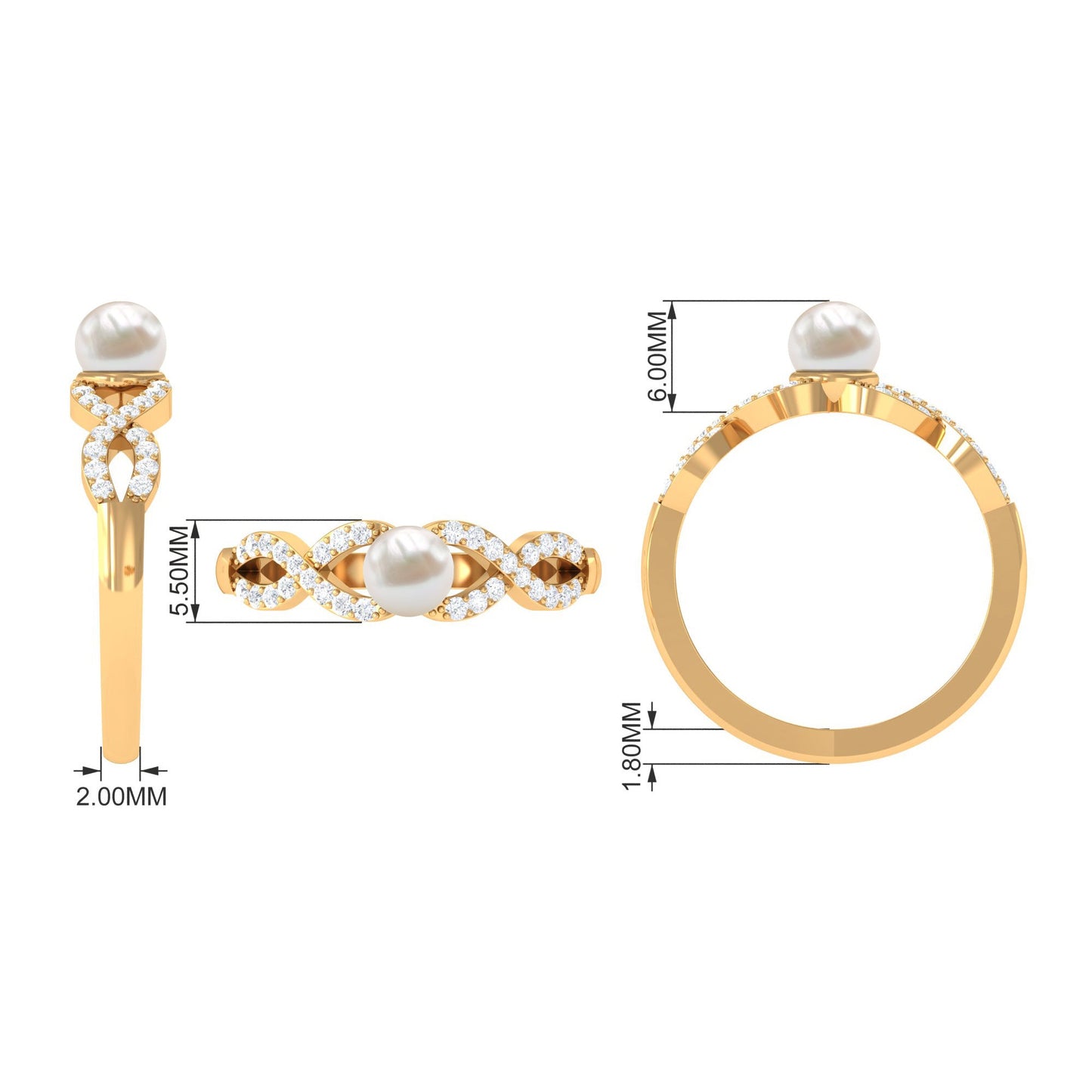 2 Carat Freshwater Pearl Crossover Engagement Ring with Diamond
