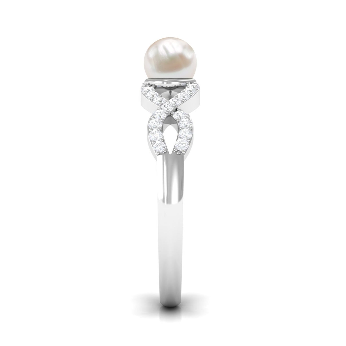2 Carat Freshwater Pearl Crossover Engagement Ring with Diamond