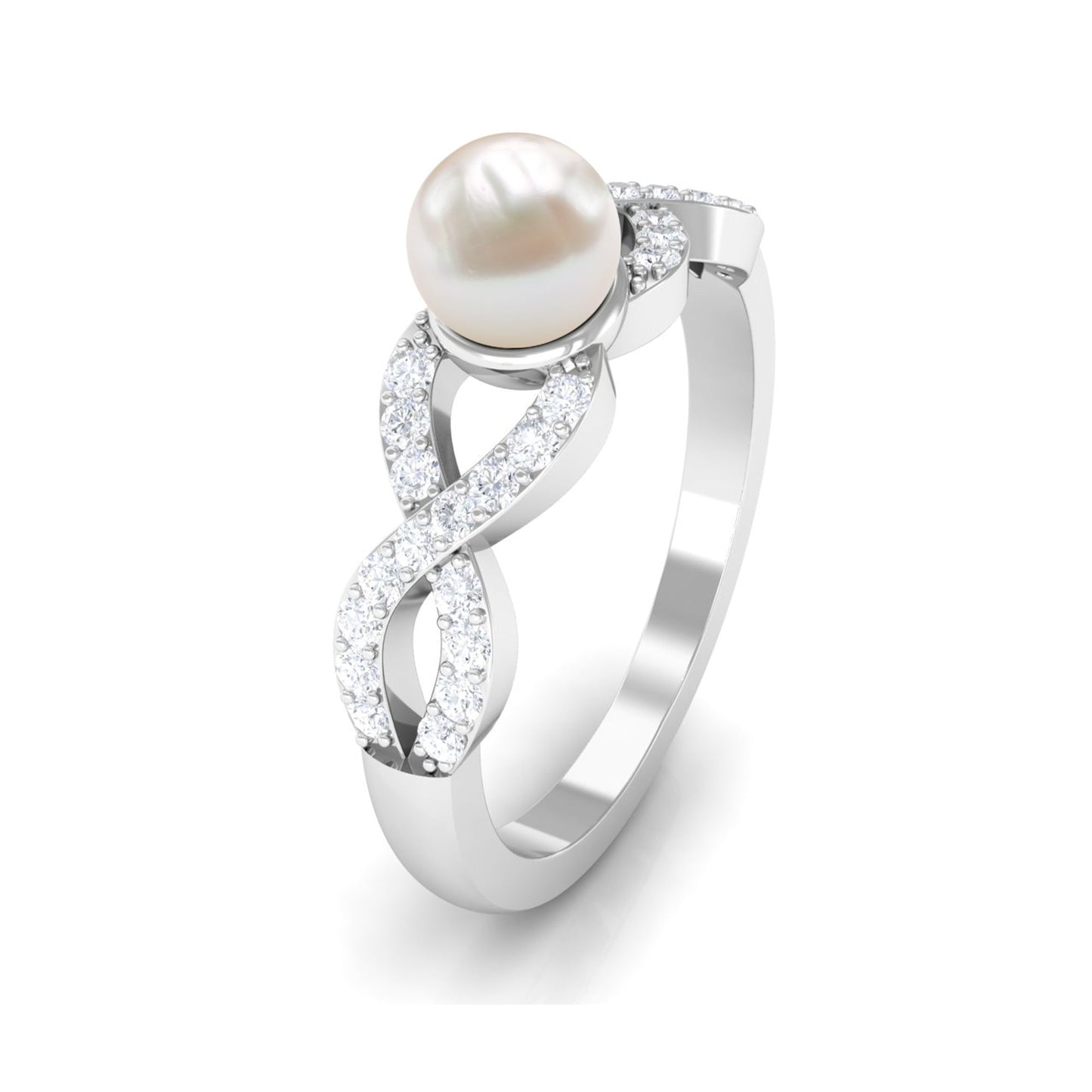 2 Carat Freshwater Pearl Crossover Engagement Ring with Diamond