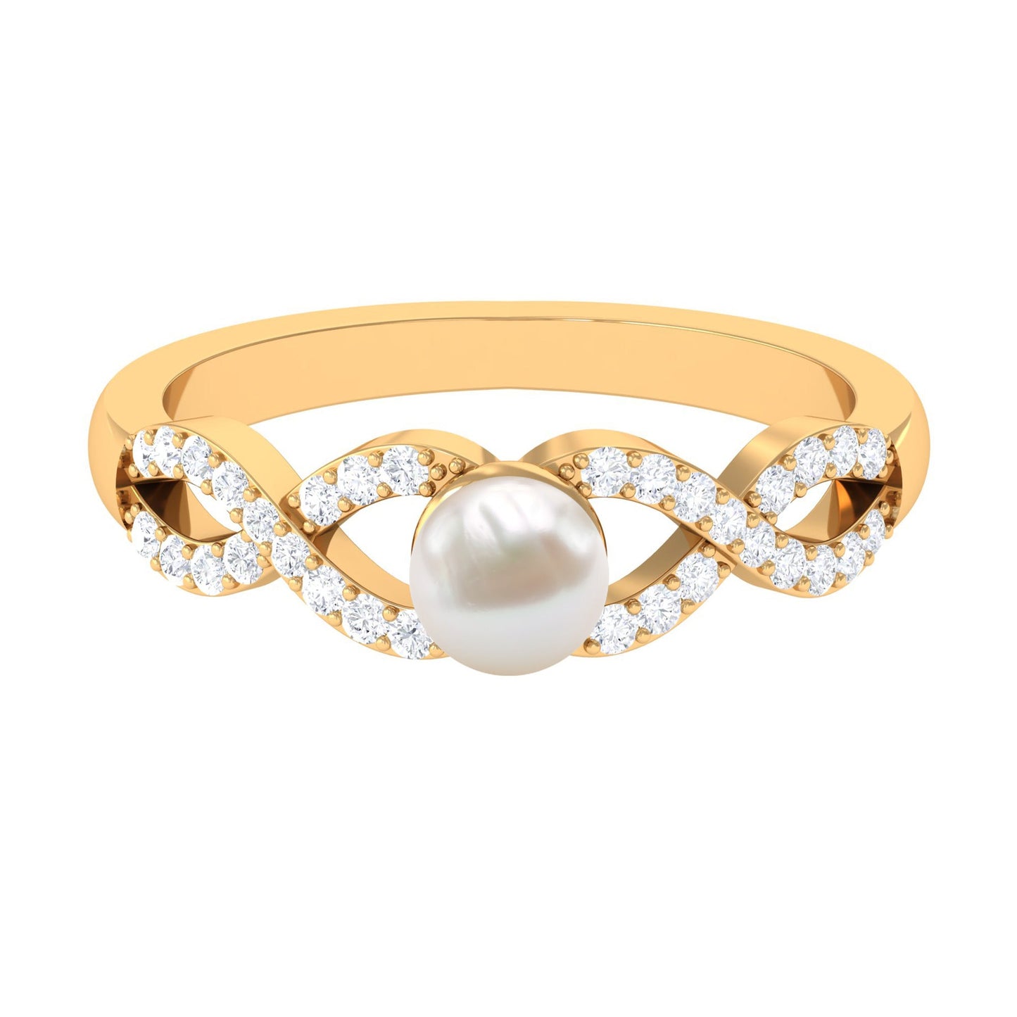 2 Carat Freshwater Pearl Crossover Engagement Ring with Diamond