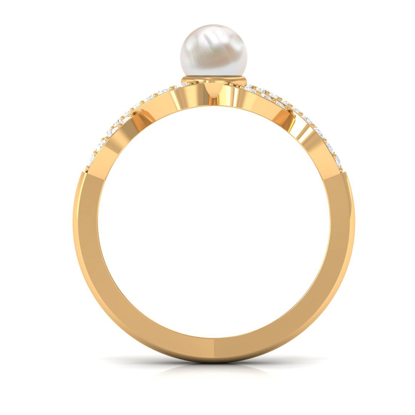 2 Carat Freshwater Pearl Crossover Engagement Ring with Diamond