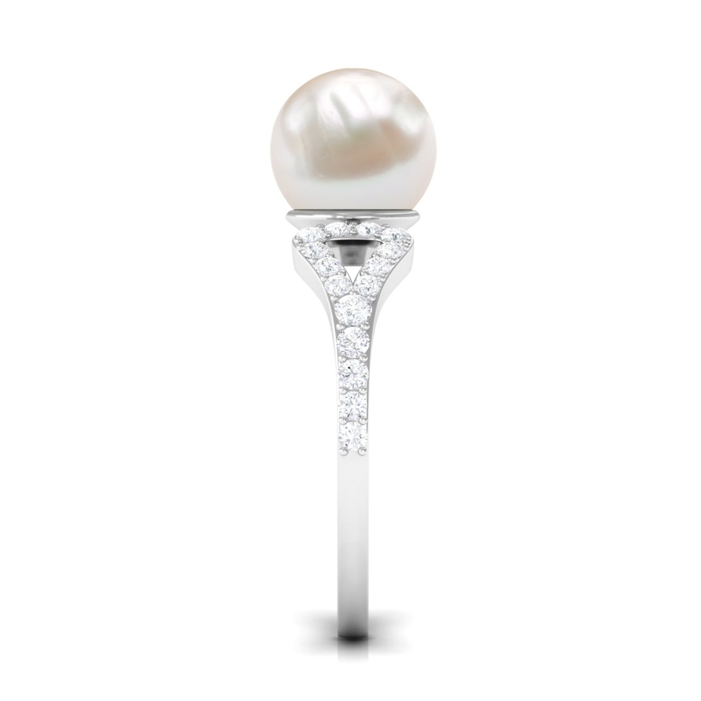 Cultured 7.4 Carat Freshwater Pearl Solitaire Engagement Ring with Diamond