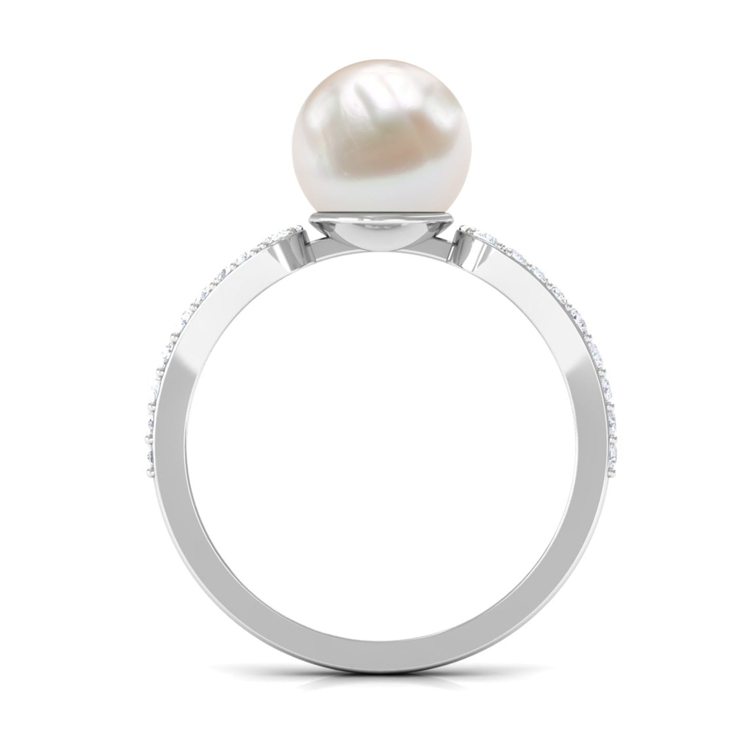 Cultured 7.4 Carat Freshwater Pearl Solitaire Engagement Ring with Diamond