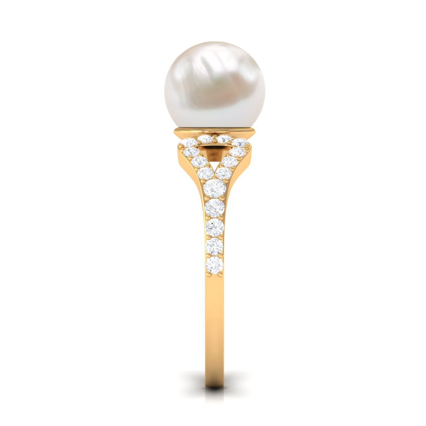 Cultured 7.4 Carat Freshwater Pearl Solitaire Engagement Ring with Diamond