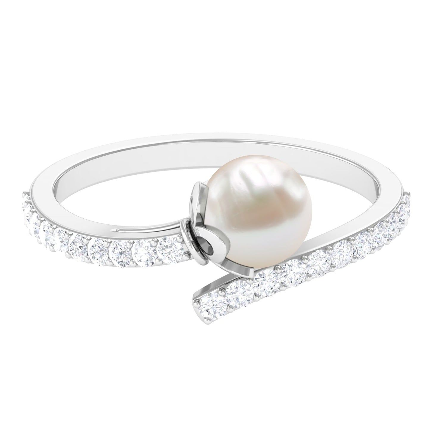 Natural 2.2 Carat Freshwater Pearl Wrap Engagement Ring with Diamond
