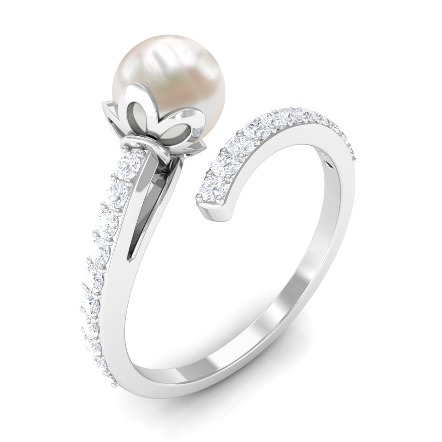 Natural 2.2 Carat Freshwater Pearl Wrap Engagement Ring with Diamond