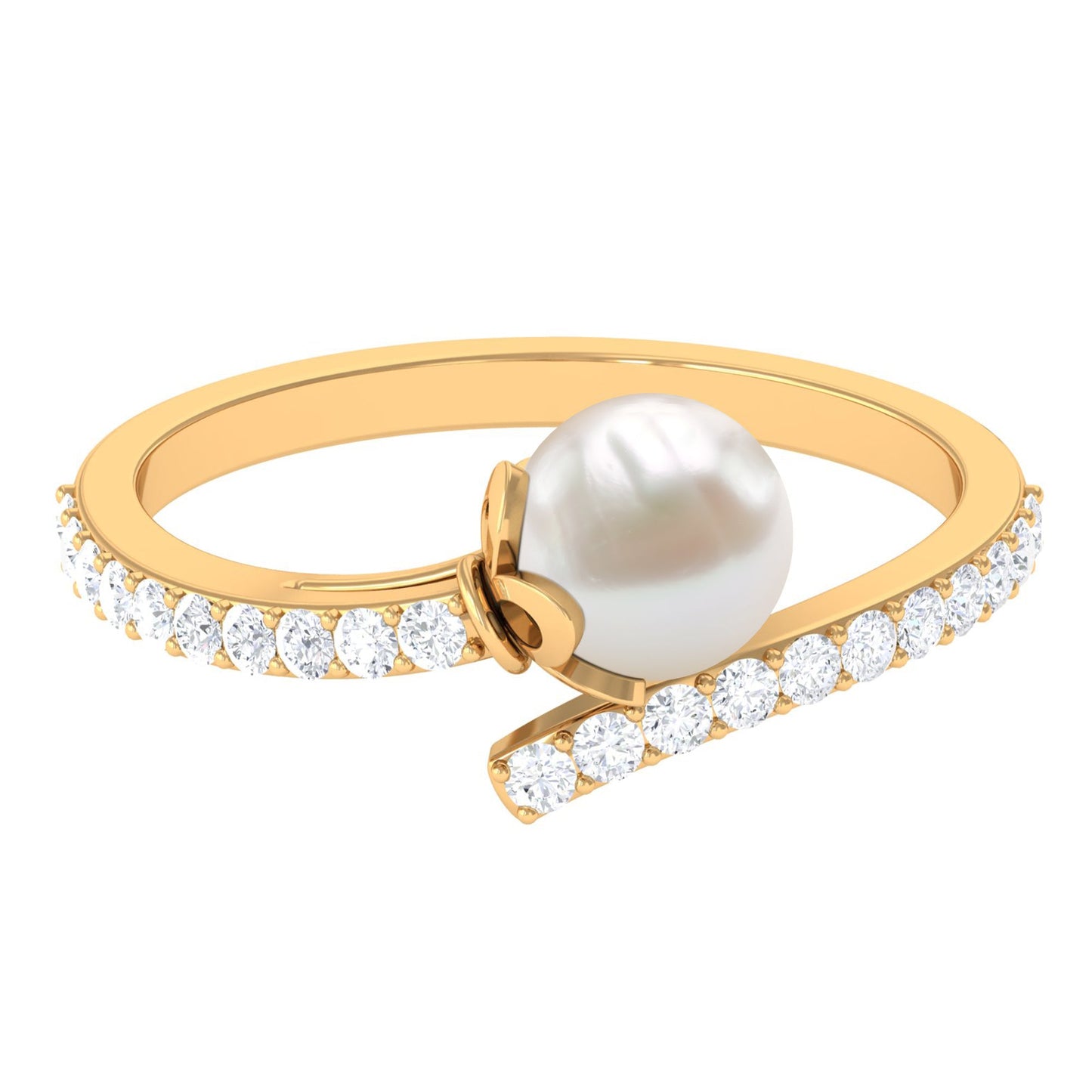 Natural 2.2 Carat Freshwater Pearl Wrap Engagement Ring with Diamond