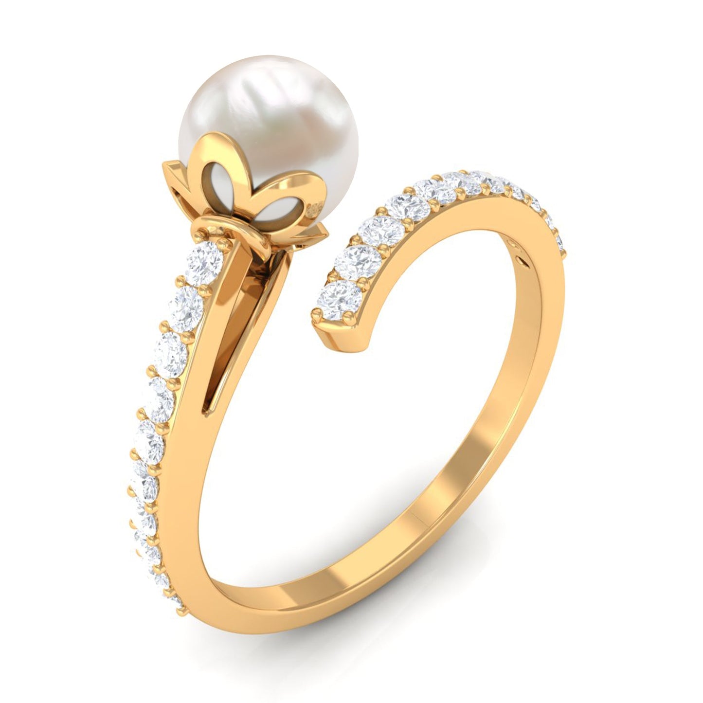 Natural 2.2 Carat Freshwater Pearl Wrap Engagement Ring with Diamond