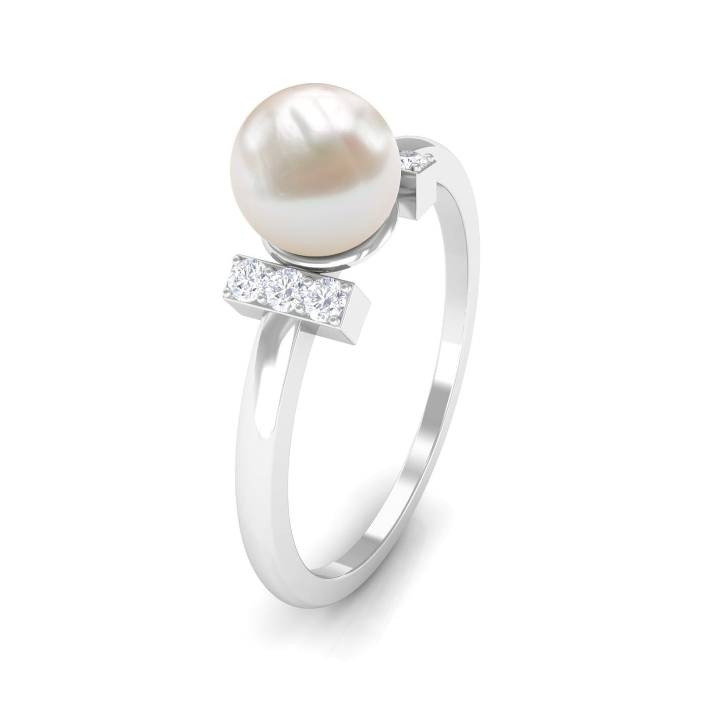 Cultured 2.2 Carat Freshwater Pearl Solitaire Engagement Ring with Diamond