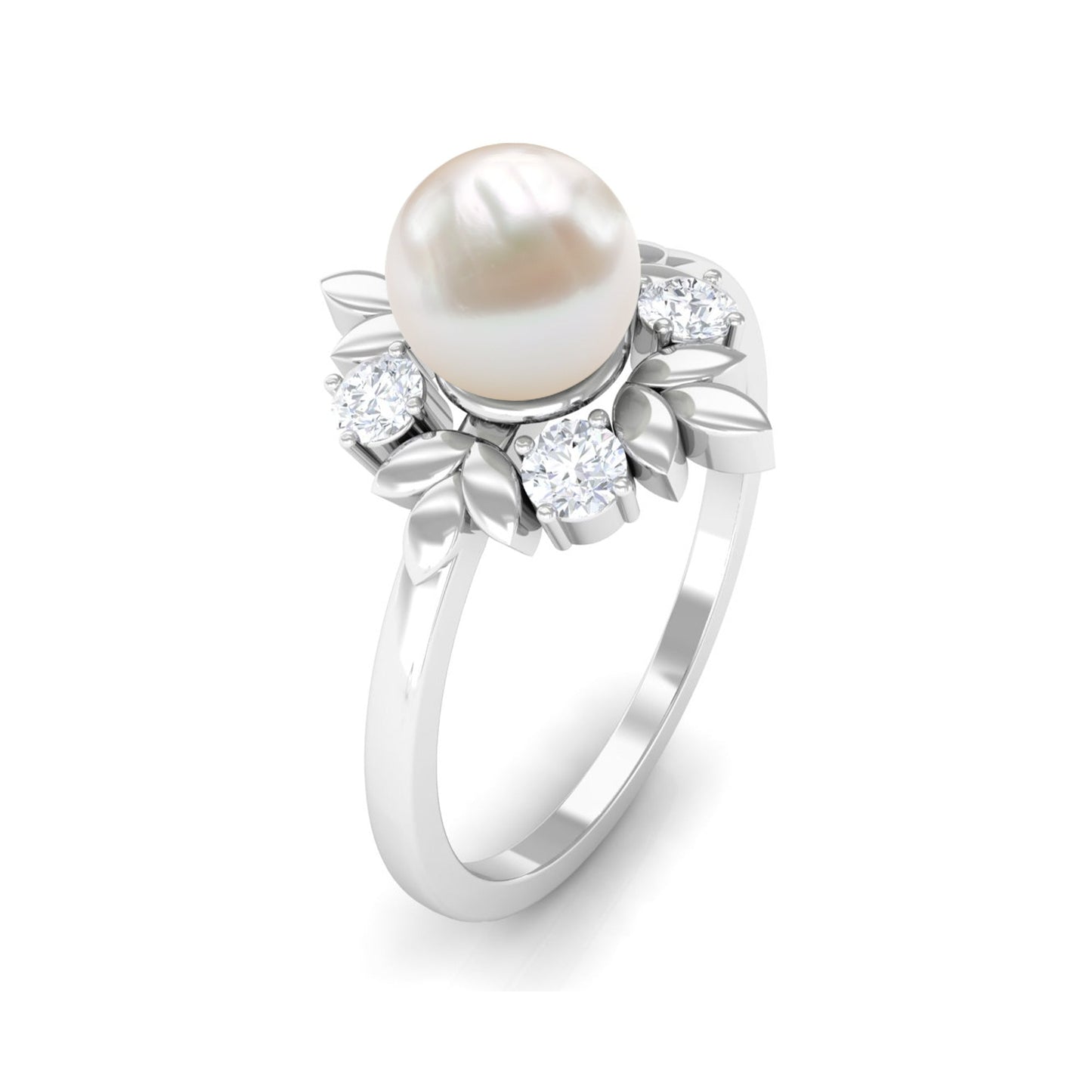 Nature Inspired 2.2 Carat Freshwater Pearl Engagement Ring with Diamond