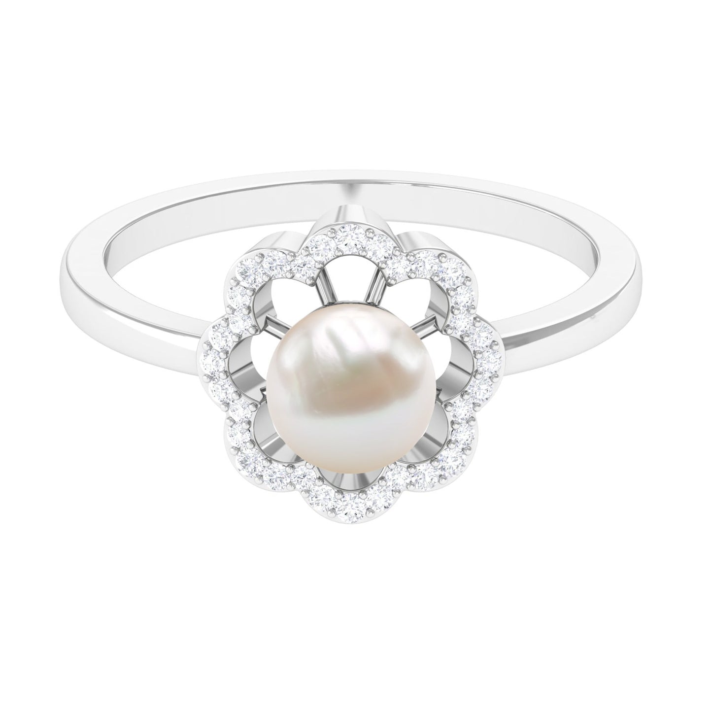 Cultured 2 Carat Freshwater Pearl Flower Engagement Ring with Diamond