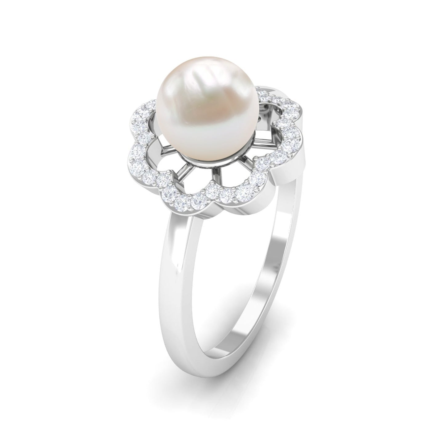 Cultured 2 Carat Freshwater Pearl Flower Engagement Ring with Diamond