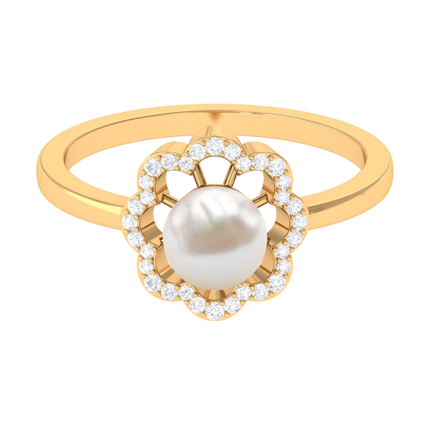 Cultured 2 Carat Freshwater Pearl Flower Engagement Ring with Diamond