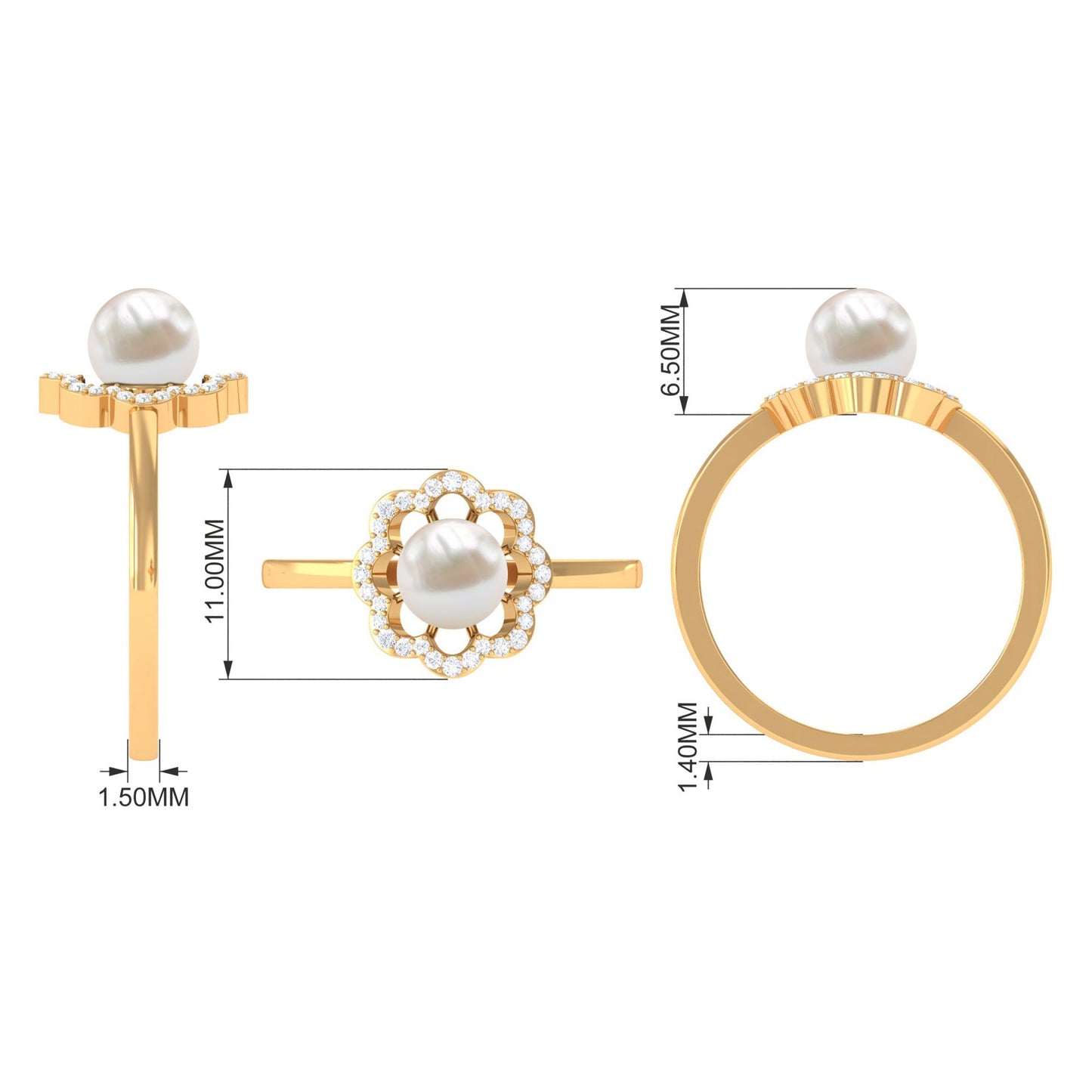 Cultured 2 Carat Freshwater Pearl Flower Engagement Ring with Diamond