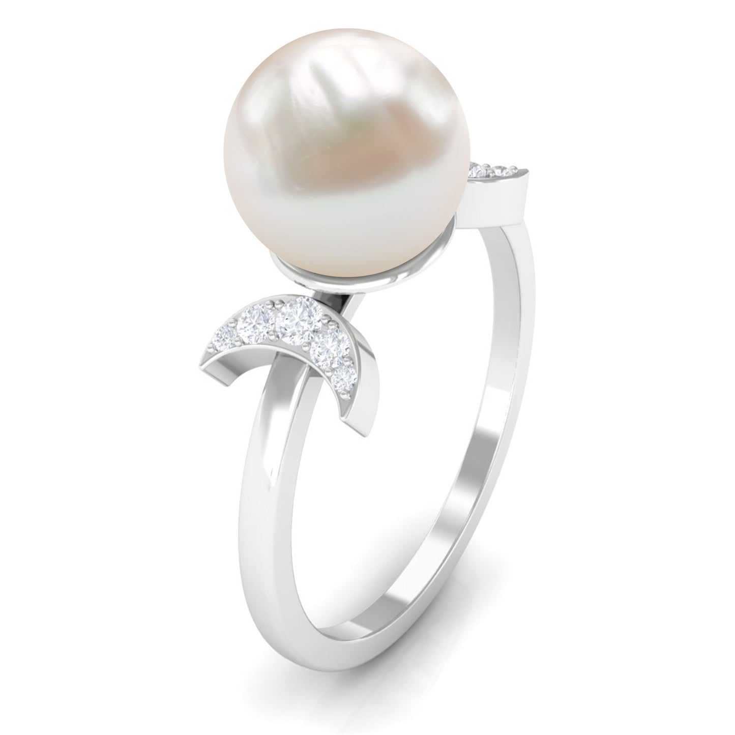 Natural 7.4 Carat Freshwater Pearl Solitaire Engagement Ring with Diamond