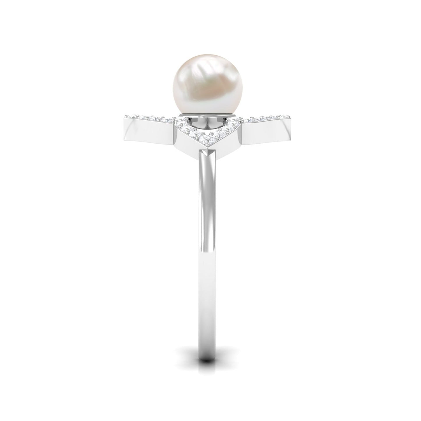 Real 2 Carat Freshwater Pearl Flower Engagement Ring with Diamond
