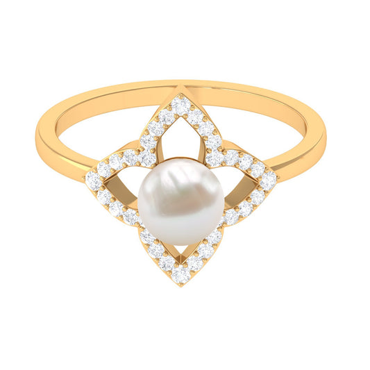 Real 2 Carat Freshwater Pearl Flower Engagement Ring with Diamond
