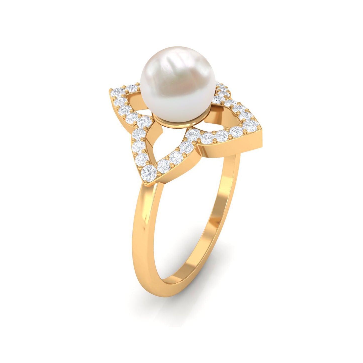 Real 2 Carat Freshwater Pearl Flower Engagement Ring with Diamond