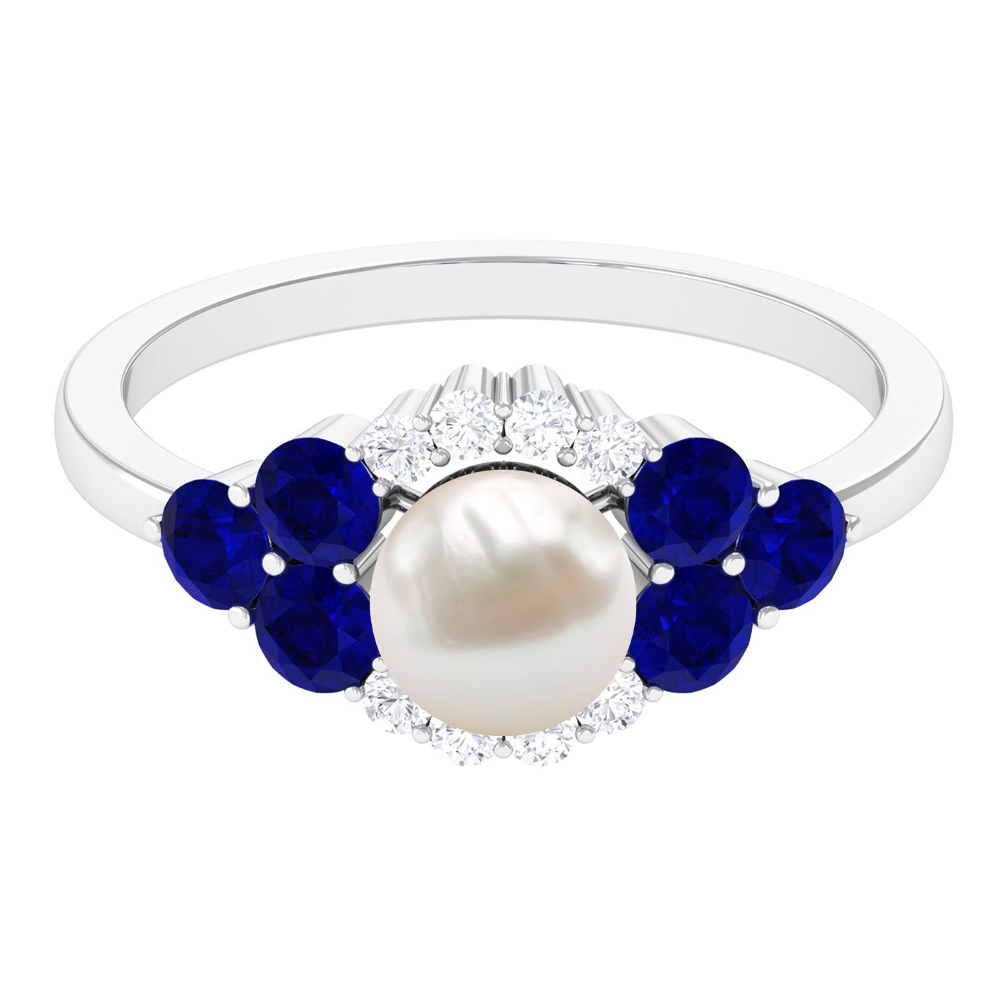 2.2 Carat Freshwater Pearl and Blue Sapphire Engagement Ring with Diamond