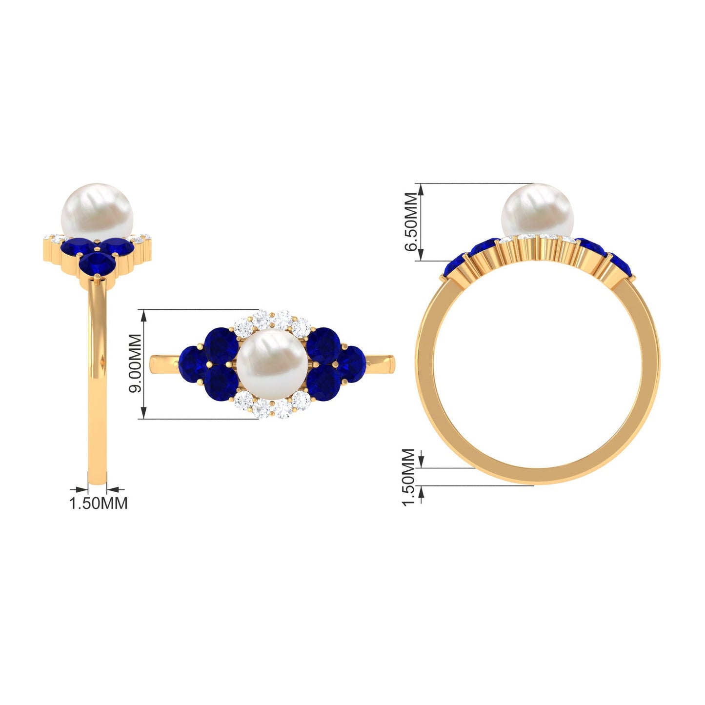 2.2 Carat Freshwater Pearl and Blue Sapphire Engagement Ring with Diamond