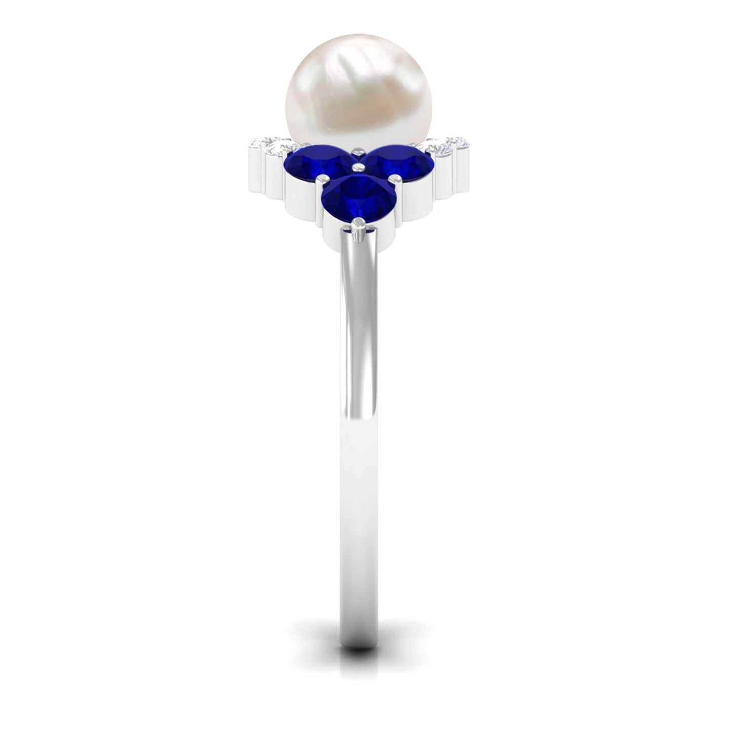 2.2 Carat Freshwater Pearl and Blue Sapphire Engagement Ring with Diamond