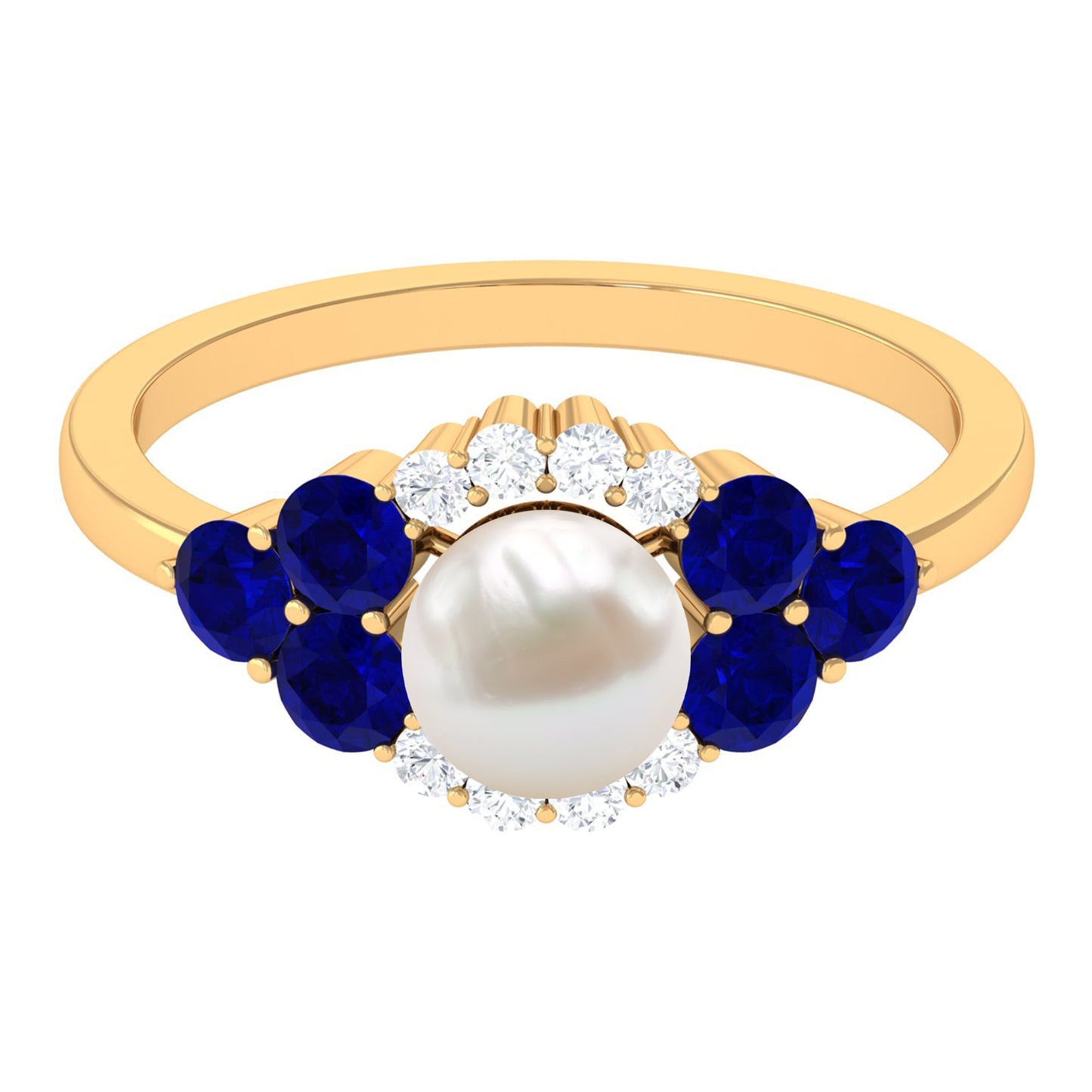 2.2 Carat Freshwater Pearl and Blue Sapphire Engagement Ring with Diamond