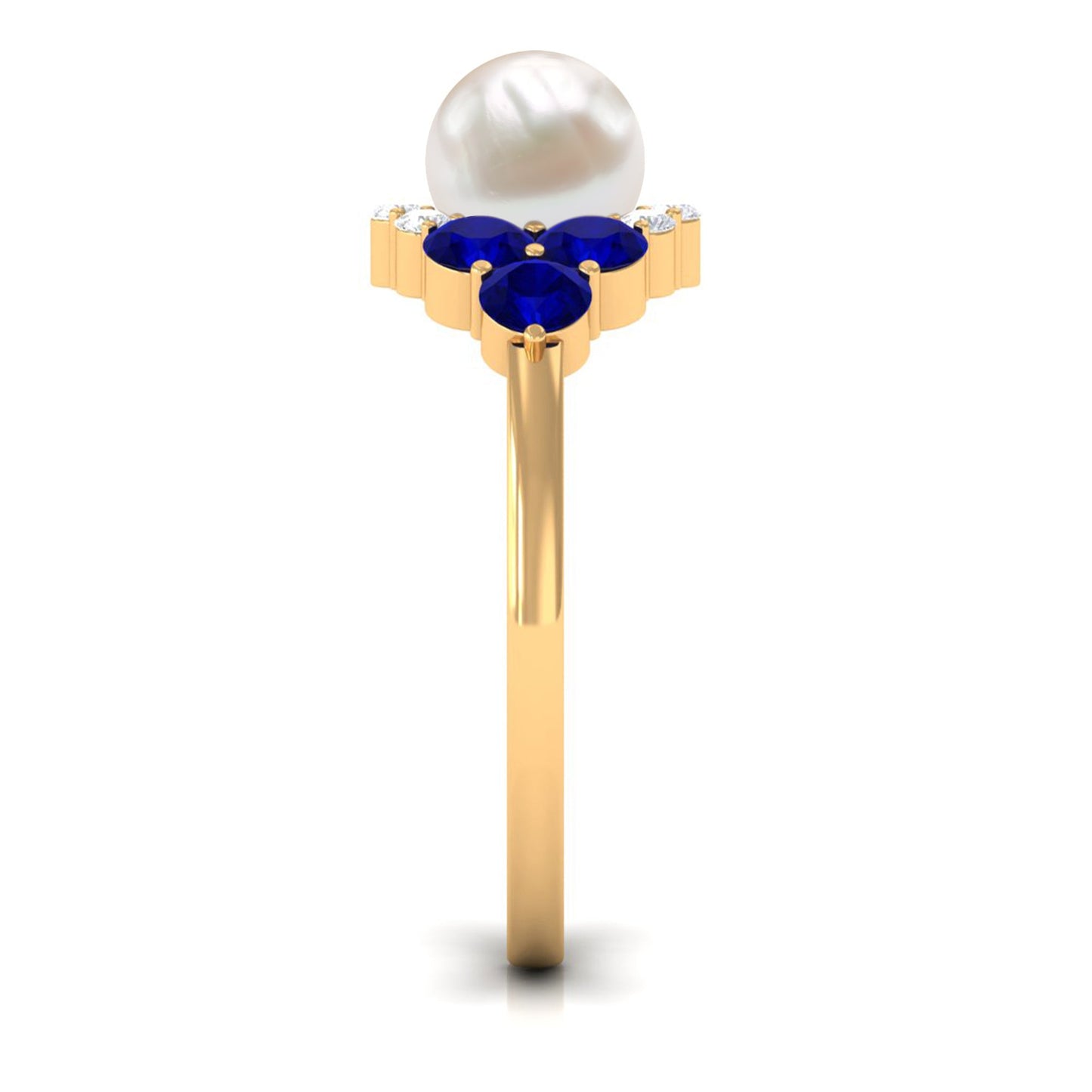 2.2 Carat Freshwater Pearl and Blue Sapphire Engagement Ring with Diamond