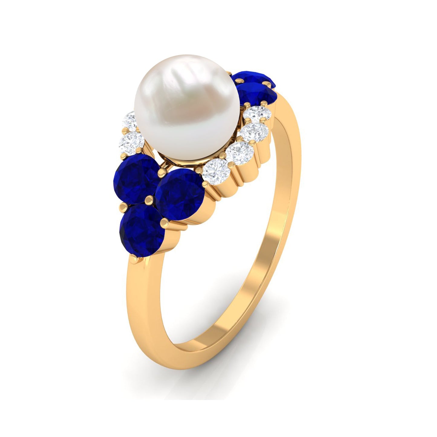 2.2 Carat Freshwater Pearl and Blue Sapphire Engagement Ring with Diamond