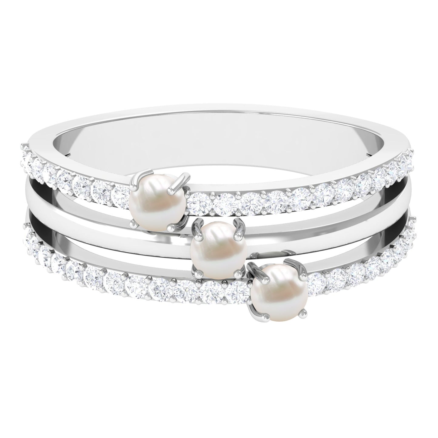 Cultured Freshwater Pearl Wedding Band Ring with Diamond