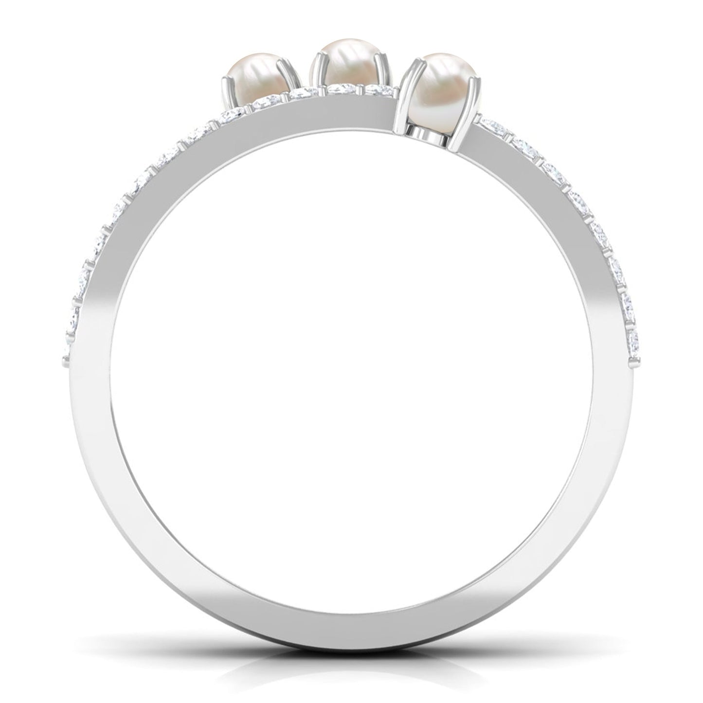 Cultured Freshwater Pearl Wedding Band Ring with Diamond