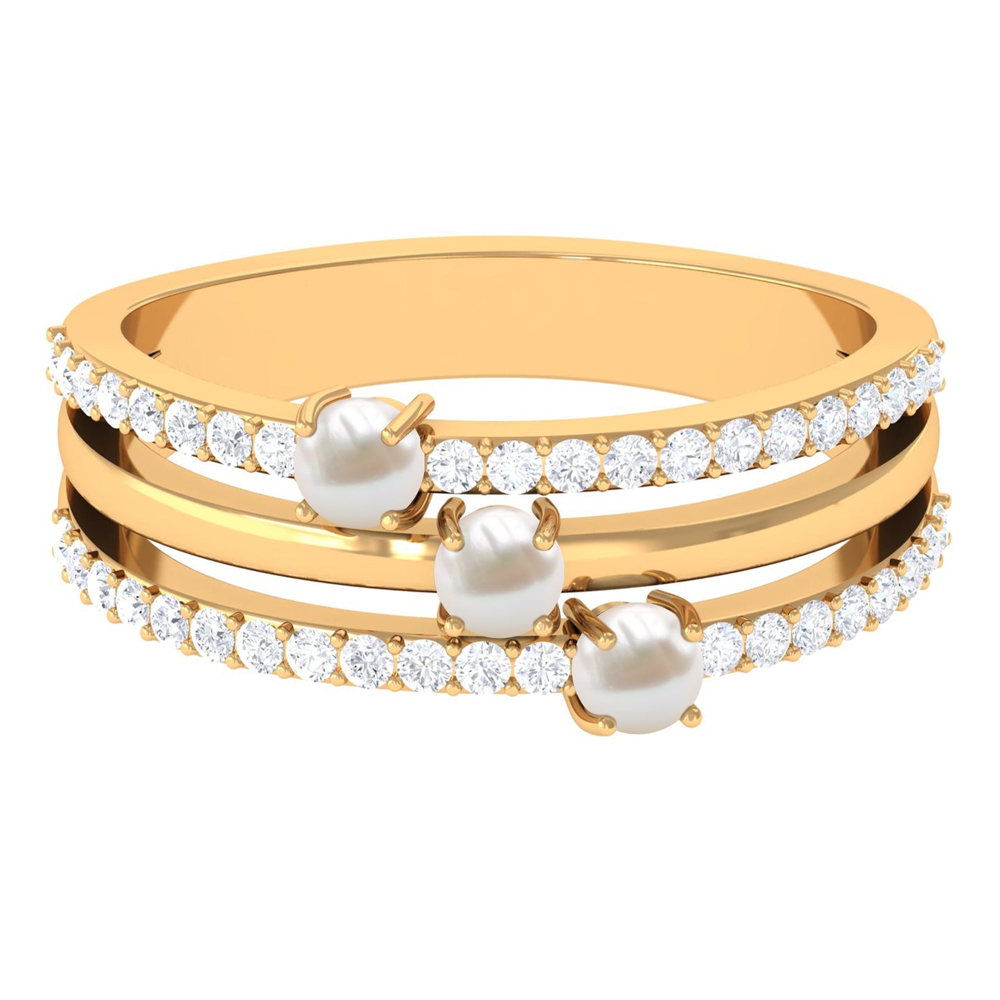 Cultured Freshwater Pearl Wedding Band Ring with Diamond