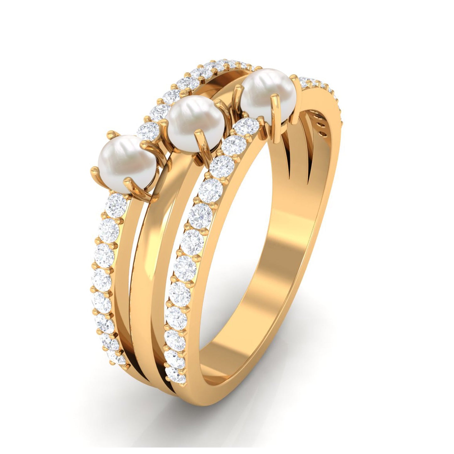 Cultured Freshwater Pearl Wedding Band Ring with Diamond