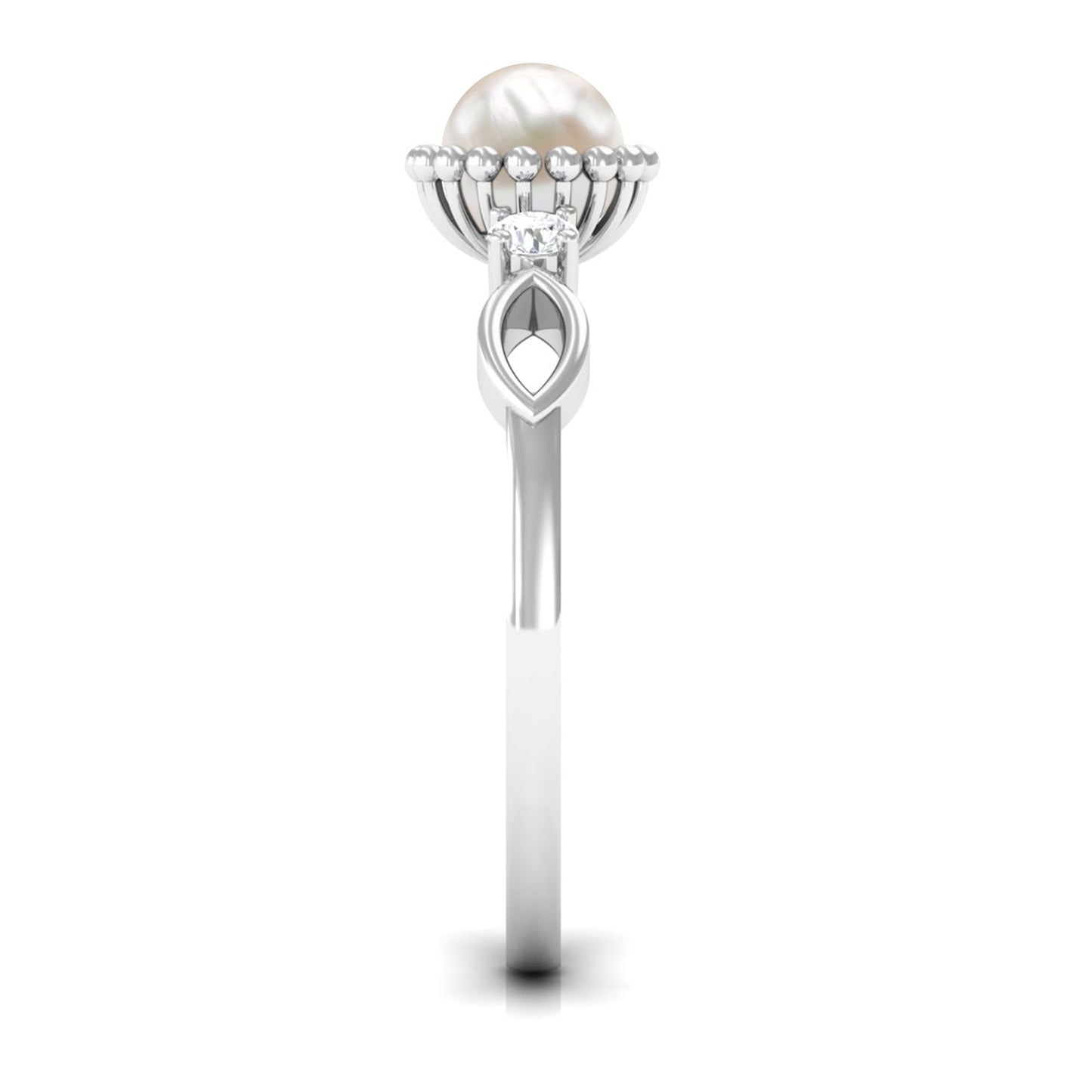 Natural 2 Carat Freshwater Pearl Engagement Ring with Diamond