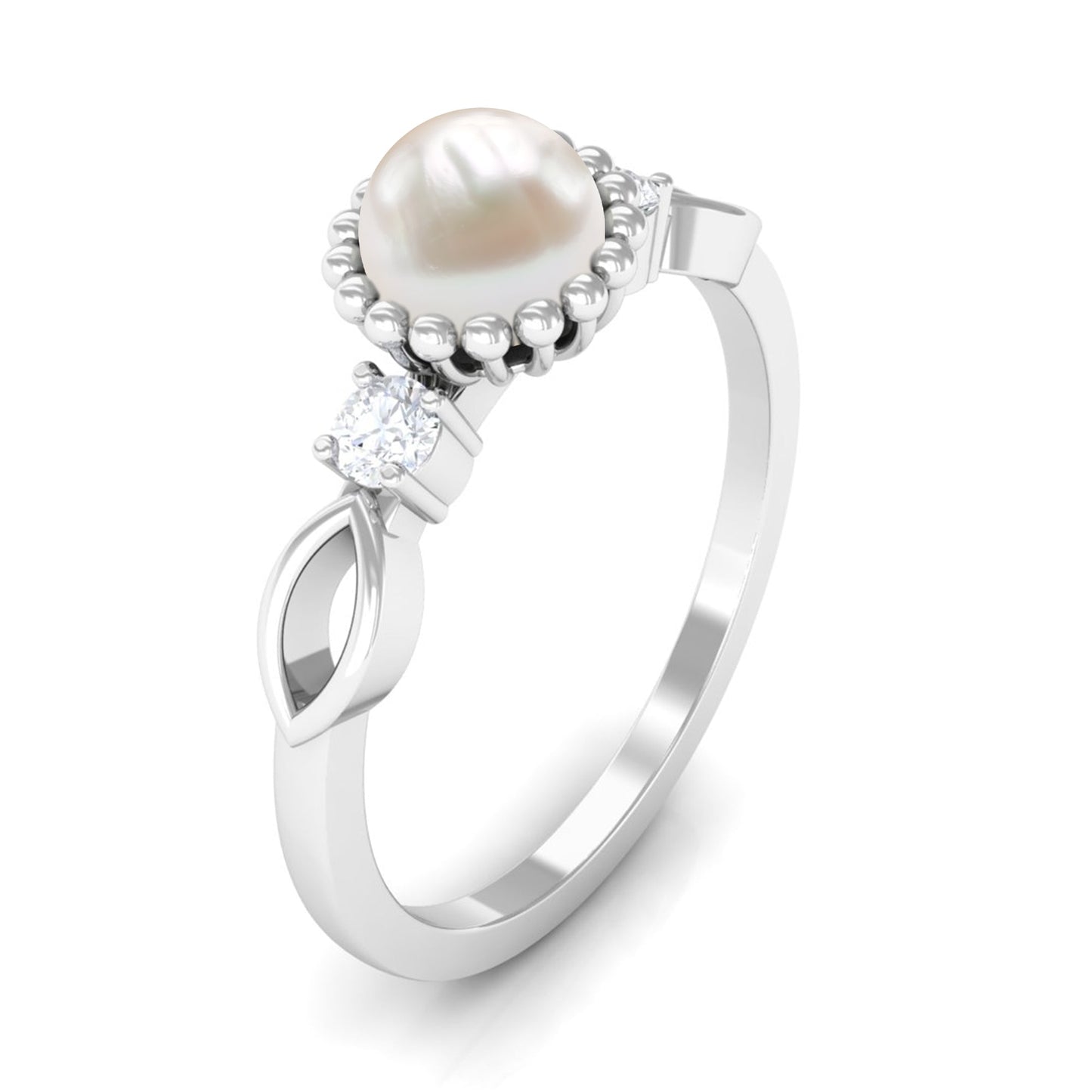 Natural 2 Carat Freshwater Pearl Engagement Ring with Diamond