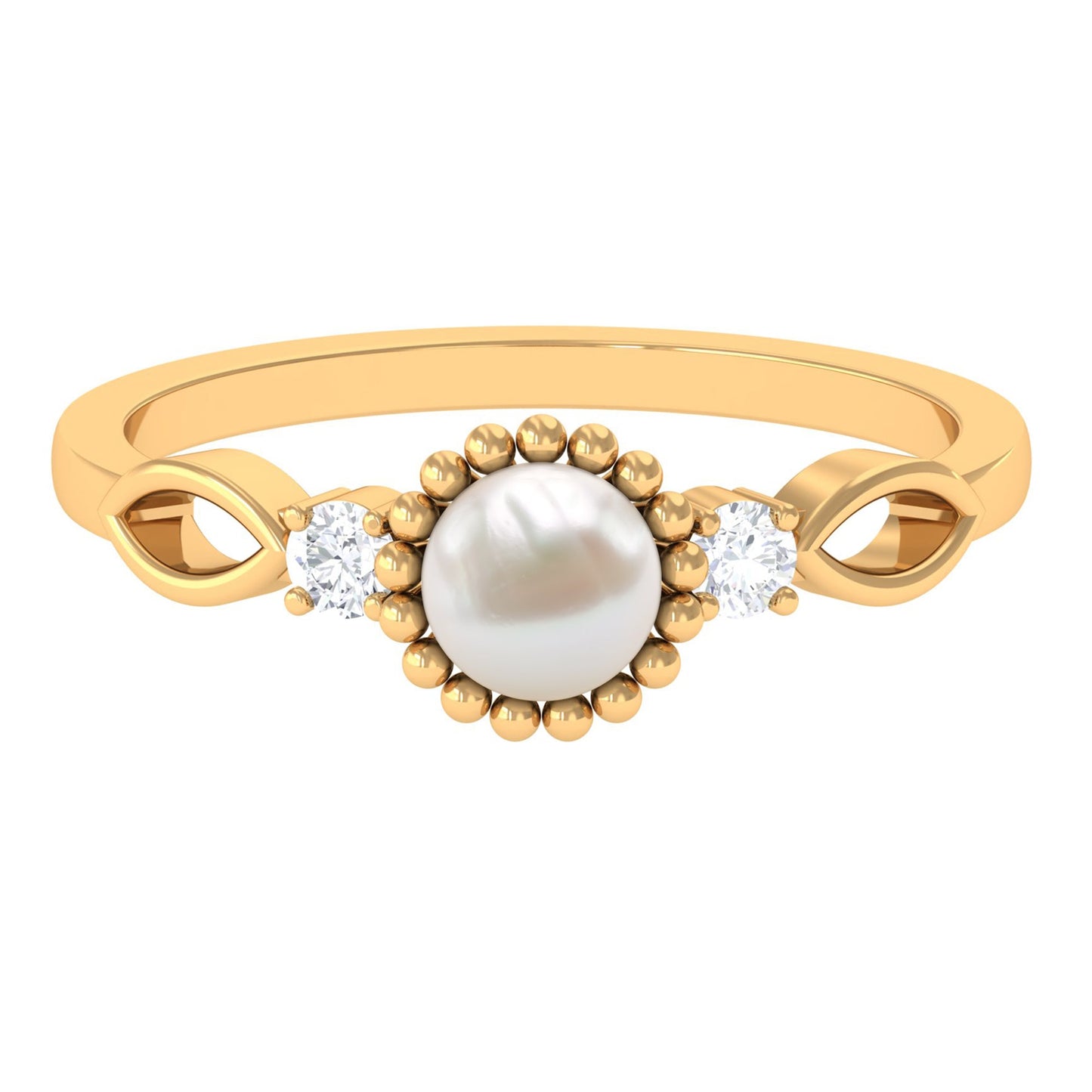 Natural 2 Carat Freshwater Pearl Engagement Ring with Diamond