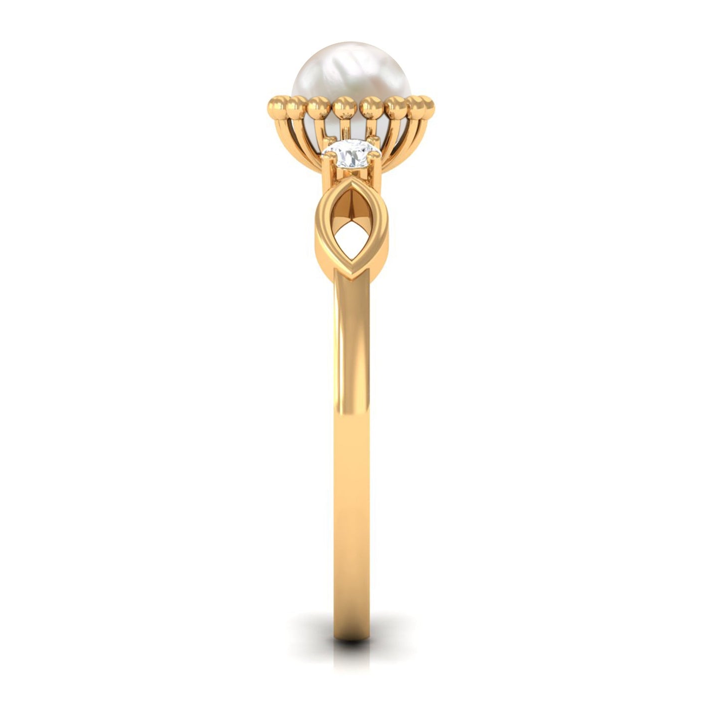 Natural 2 Carat Freshwater Pearl Engagement Ring with Diamond