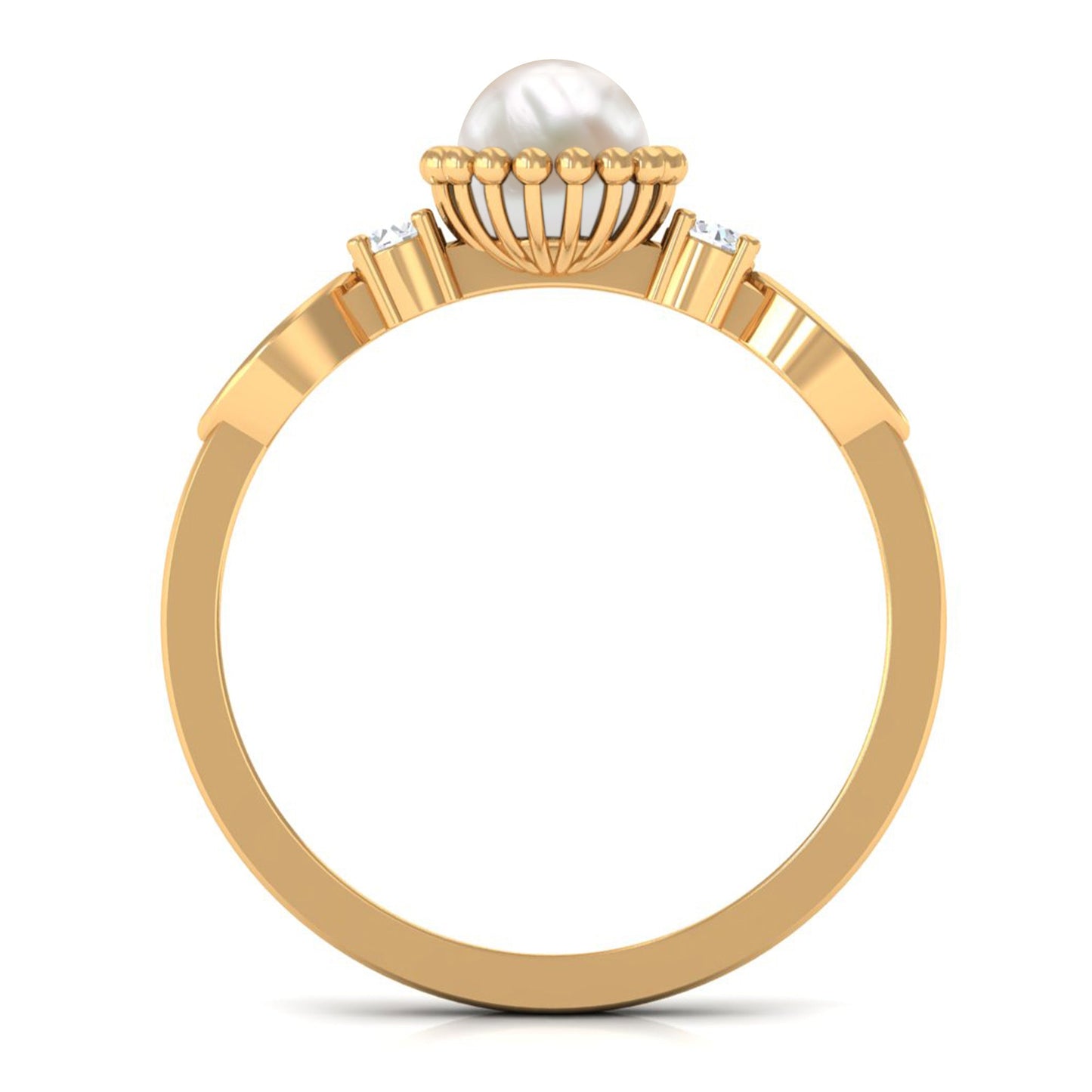 Natural 2 Carat Freshwater Pearl Engagement Ring with Diamond
