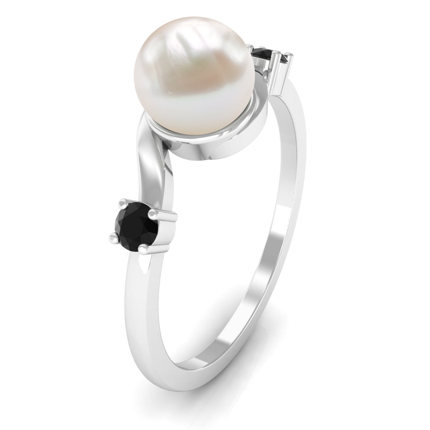 2.2 Carat Freshwater Pearl Bypass Engagement Ring with Black Diamond