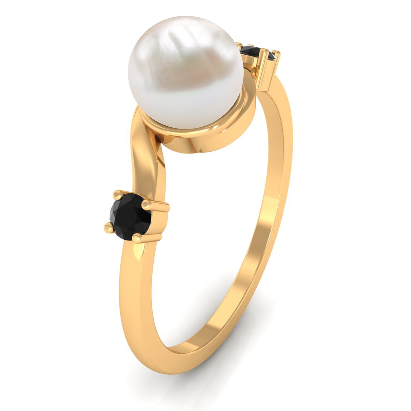 2.2 Carat Freshwater Pearl Bypass Engagement Ring with Black Diamond