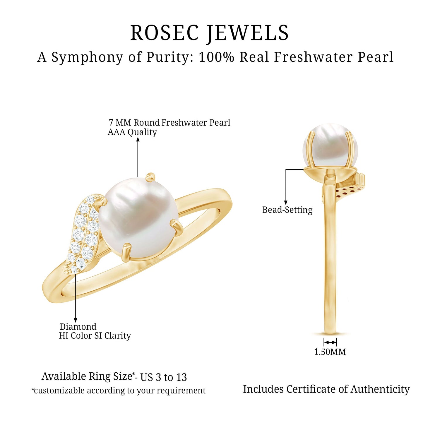 Cultured 3 Carat Freshwater Pearl Solitaire Engagement Ring with Diamond