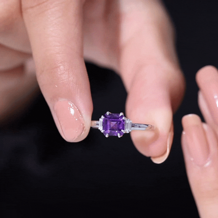 Natural 1.3 Carat Amethyst Asscher Cut Engagement Ring with Diamond